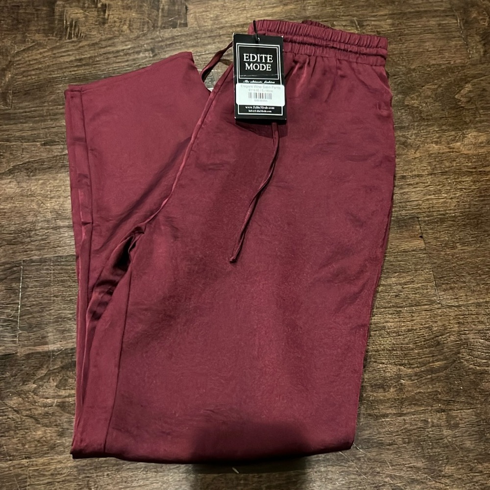 Blue Blush Satin Pants. Size small